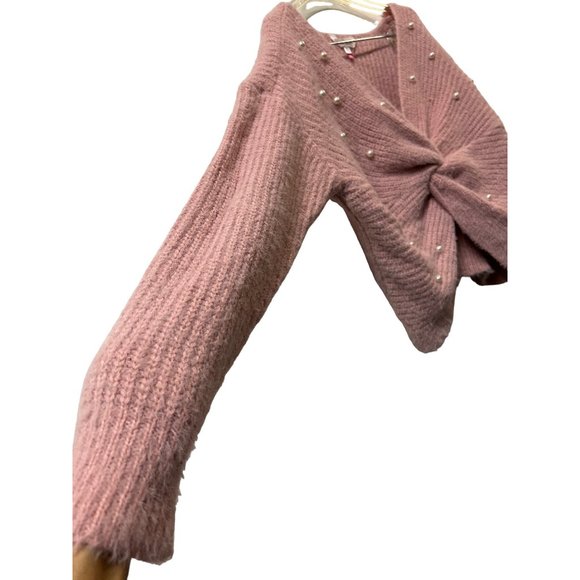 NOBO No Boundaries Pink Twist Rush Sweater Pearls Crop Design - Picture 2 of 7